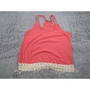 Caramela Tank Top Womens Large Orange Sleeveless Crochet Trim